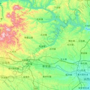 新安县 topographic map, elevation, terrain