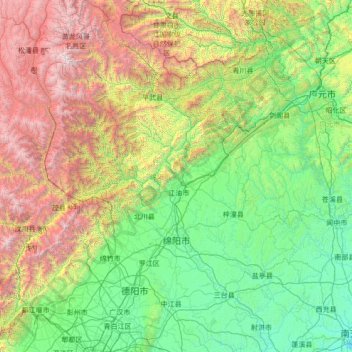 Mianyang City topographic map, elevation, terrain