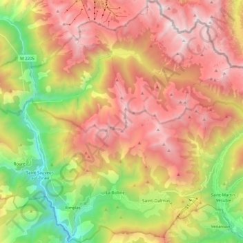 Valdeblore topographic map, elevation, terrain