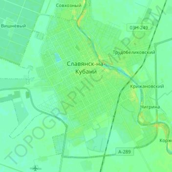 Славянское городское поселение topographic map, elevation, terrain
