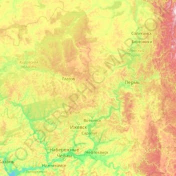 Кама topographic map, elevation, terrain