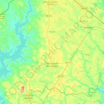 São Gonçalo dos Campos topographic map, elevation, terrain