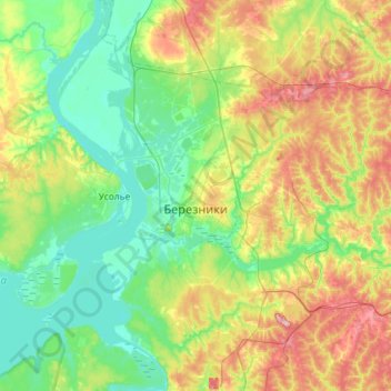 Березники topographic map, elevation, terrain
