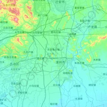 滦州市 topographic map, elevation, terrain