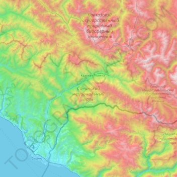 Адлерский внутригородской район topographic map, elevation, terrain
