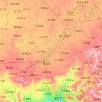 张北县 topographic map, elevation, terrain