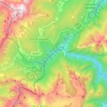 Gosaldo topographic map, elevation, terrain