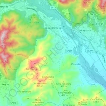 Serravalle Sesia topographic map, elevation, terrain