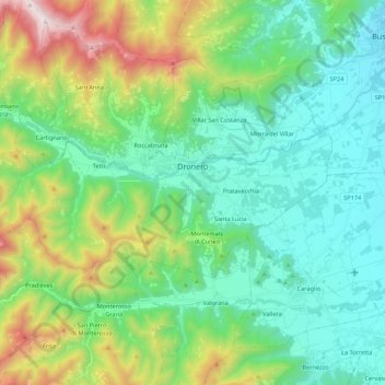 Dronero topographic map, elevation, terrain