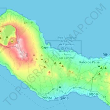 Ponta Delgada topographic map, elevation, terrain