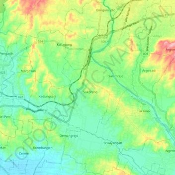 Sentolo topographic map, elevation, terrain