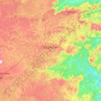 Foumban topographic map, elevation, terrain