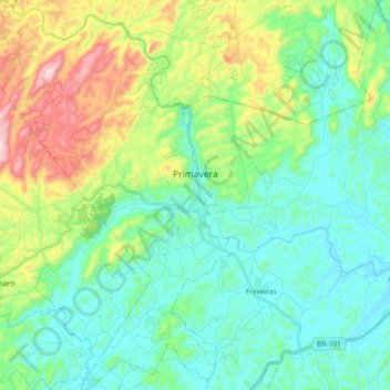 Primavera topographic map, elevation, terrain