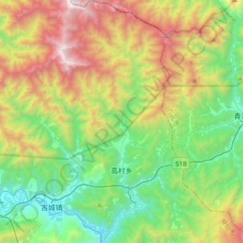 高村乡 topographic map, elevation, terrain