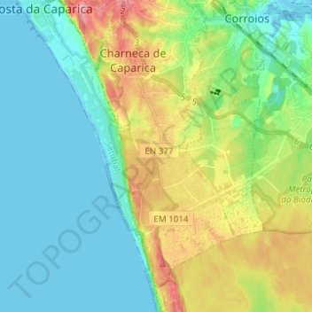 Charneca de Caparica topographic map, elevation, terrain