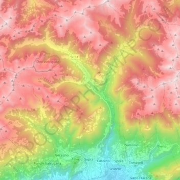 Telve topographic map, elevation, terrain