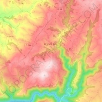 Lescure-Jaoul topographic map, elevation, terrain