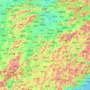 Jiangxi topographic map, elevation, terrain