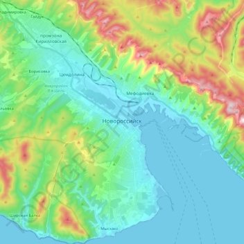 新罗西斯克 topographic map, elevation, terrain