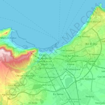 Daïra Oran topographic map, elevation, terrain