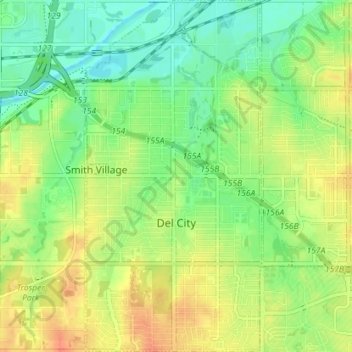 Del City topographic map, elevation, terrain