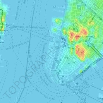 Battery Park City topographic map, elevation, terrain