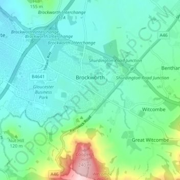 Brockworth topographic map, elevation, terrain