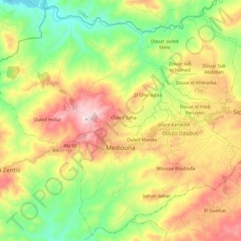 Mediouna topographic map, elevation, terrain
