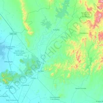 El Fuerte topographic map, elevation, terrain