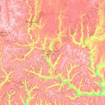 Воронежская область topographic map, elevation, terrain