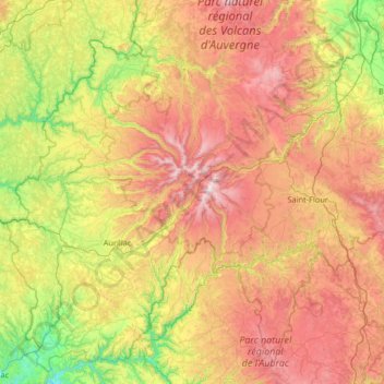 Cantal topographic map, elevation, terrain