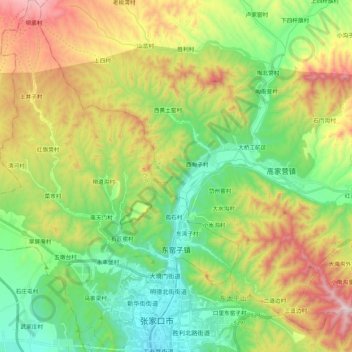 东窑子镇 topographic map, elevation, terrain