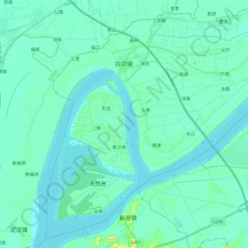 白茆镇 topographic map, elevation, terrain