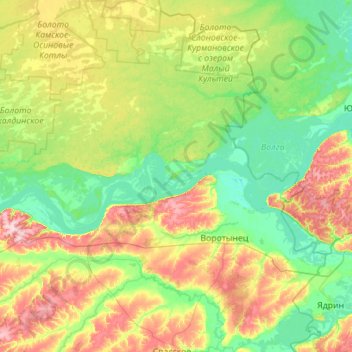 Воротынский городской округ topographic map, elevation, terrain