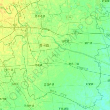 香河县 topographic map, elevation, terrain
