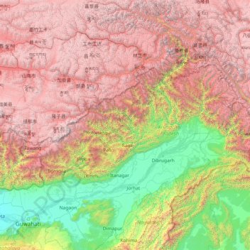 South Tibet topographic map, elevation, terrain