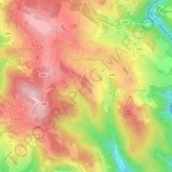 Jílové u Držkova topographic map, elevation, terrain