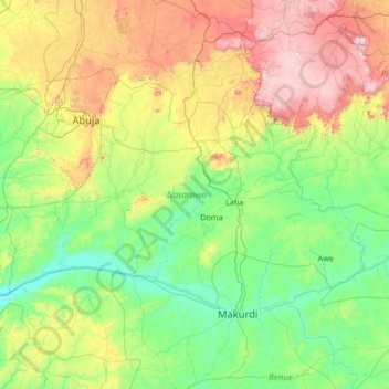 Nasarawa State topographic map, elevation, terrain