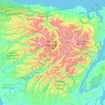 Olympic Mountains topographic map, elevation, terrain