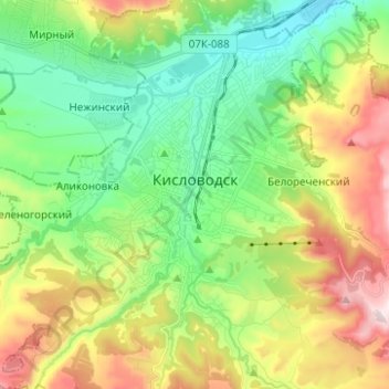 Кисловодск topographic map, elevation, terrain