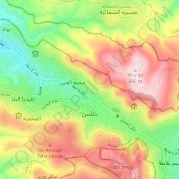 Nablus topographic map, elevation, terrain