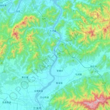 兰江 topographic map, elevation, terrain