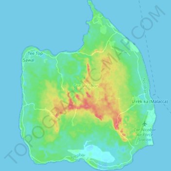 Car Nicobar Island topographic map, elevation, terrain