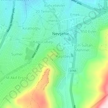 Nevşehir Castle topographic map, elevation, terrain