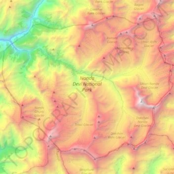 Nanda Devi National Park topographic map, elevation, terrain