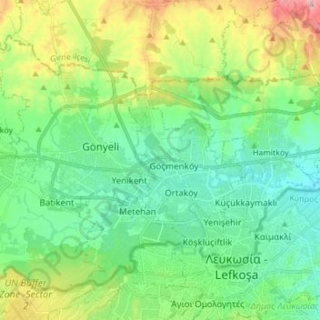 Nicosia topographic map, elevation, terrain
