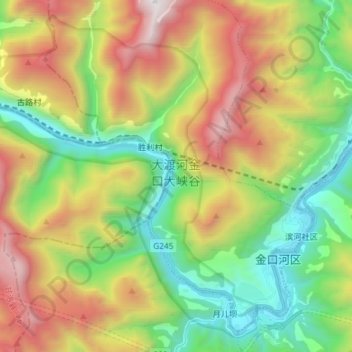 大渡河金口大峡谷 topographic map, elevation, terrain