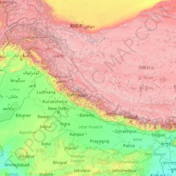Himalayas topographic map, elevation, terrain