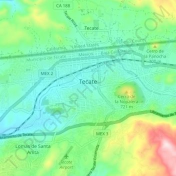 Tecate topographic map, elevation, terrain