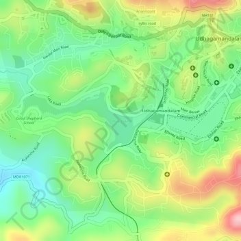Ooty Lake topographic map, elevation, terrain